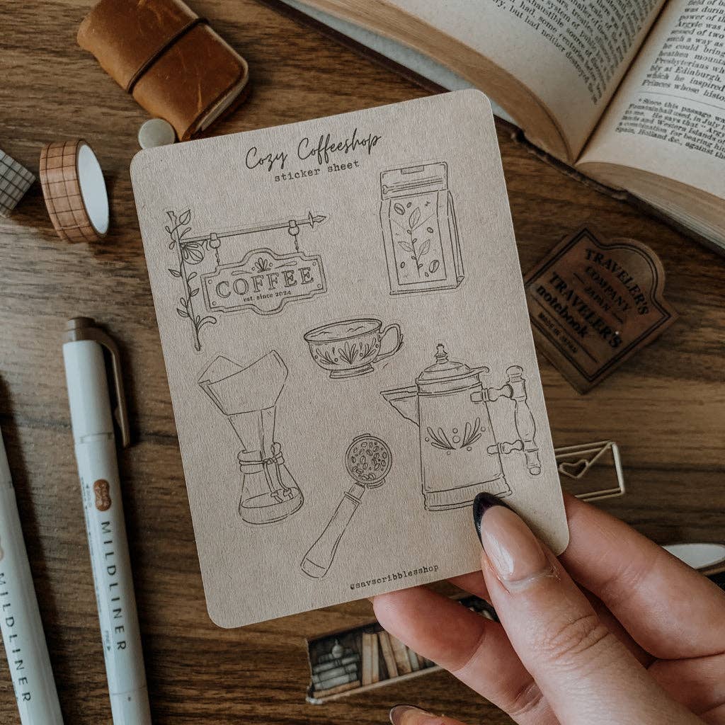 Cozy Coffeeshop Sticker Sheet - Savannah Scribbles