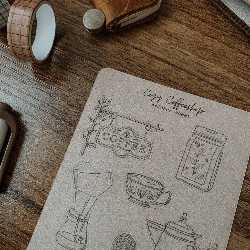 Cozy Coffeeshop Sticker Sheet - Savannah Scribbles