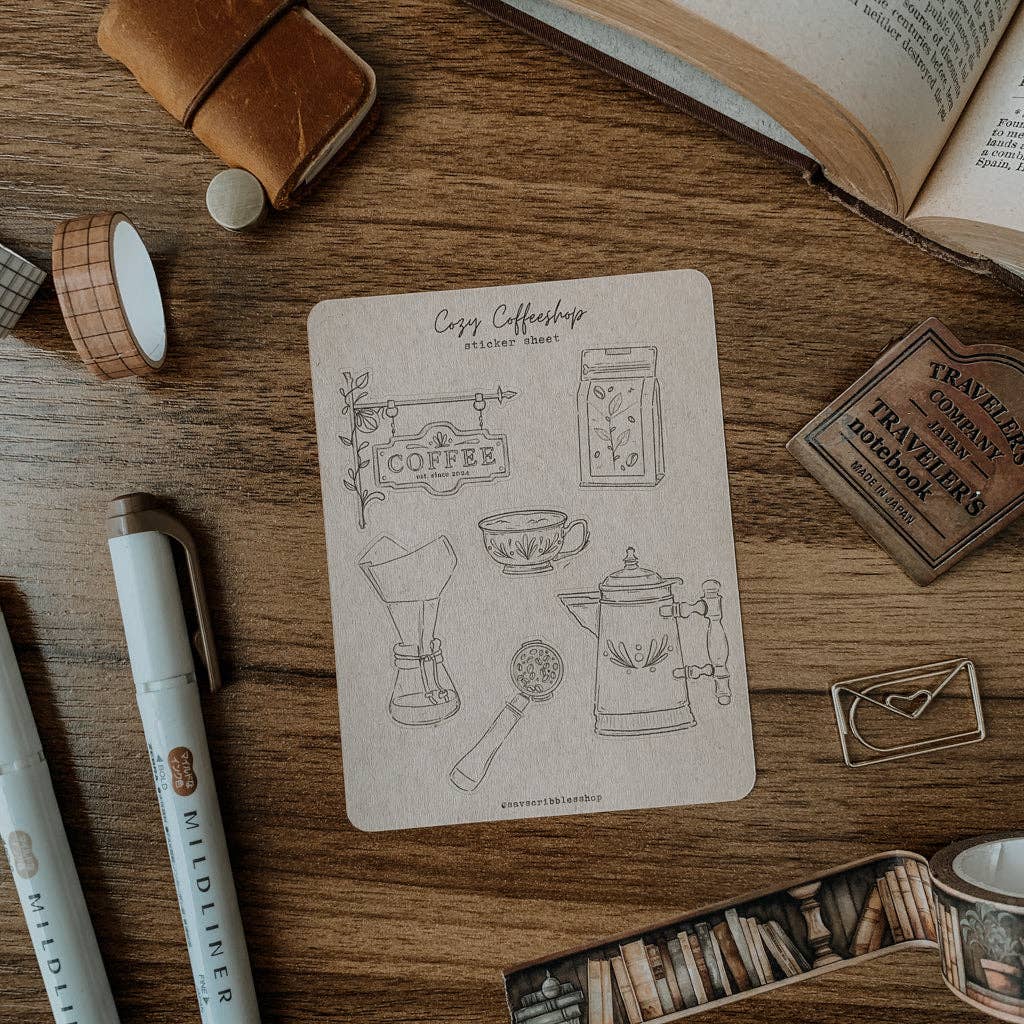 Cozy Coffeeshop Sticker Sheet - Savannah Scribbles