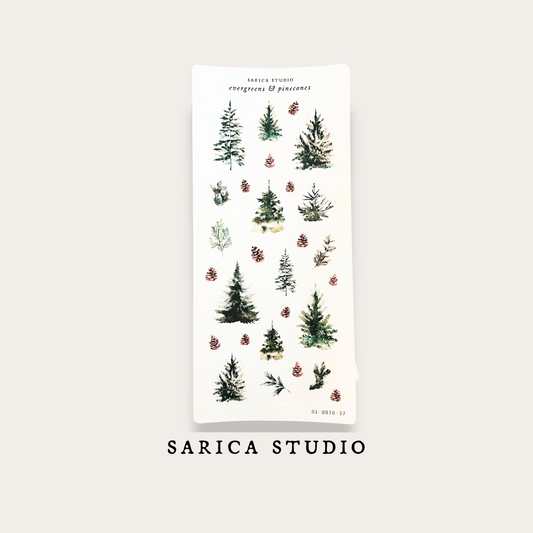 Evergreens & Pinecones Sticker Sheet -  Sarica Studio
