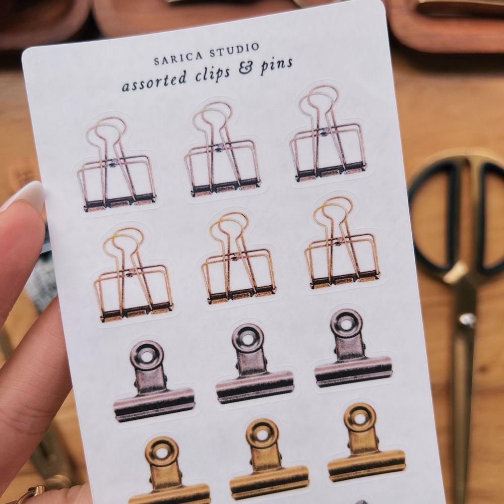 Assorted Clips & Pins Sticker Sheet - Sarica Studio