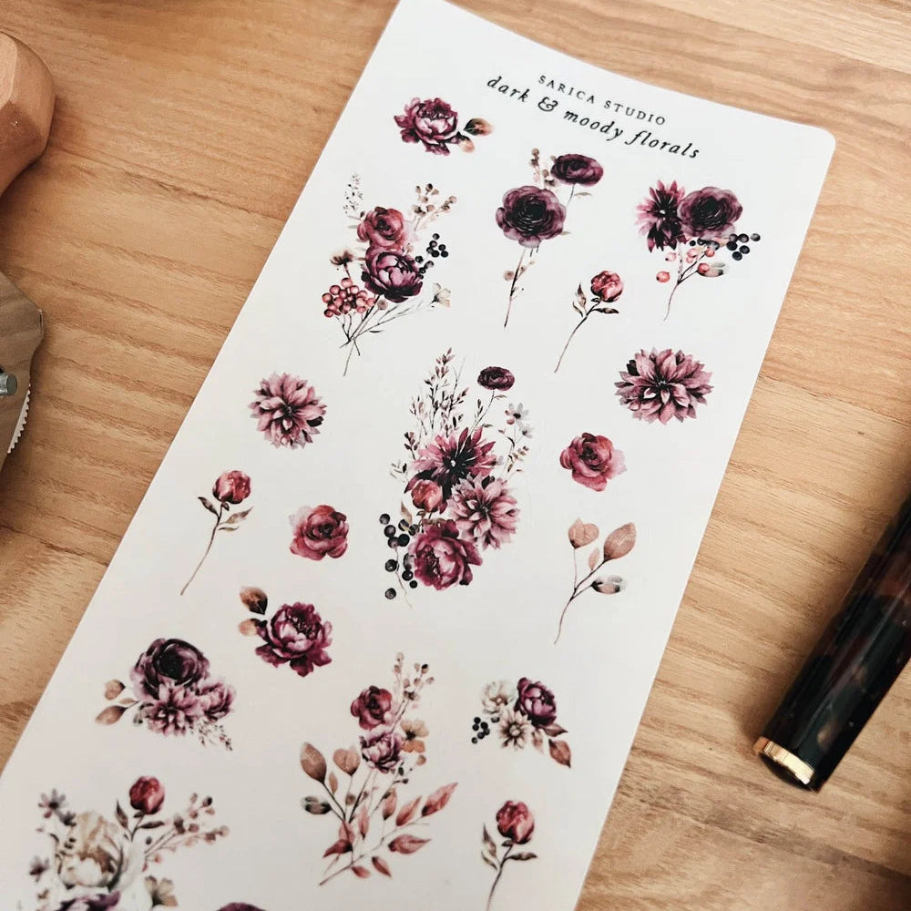 Dark & Moody Florals Sticker Sheet -  Sarica Studio
